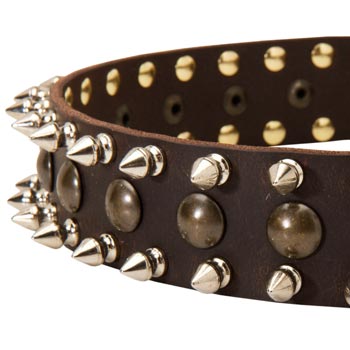 Amstaff Leather Collar with Hand Set Spikes  And Studs