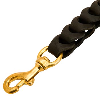 Braided Amstaff Leather Leash with Gold-like Snap Hook