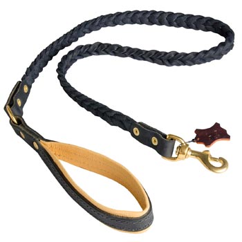 Leather Amstaff Leash with Nappa Padded Handle