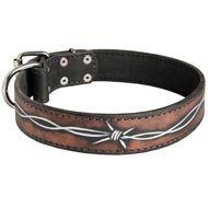 Handpainted Leather Amstaff Collar with Barbed Wire Drawing
