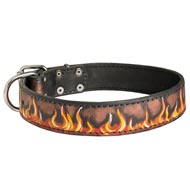 Handpainted Leather Amstaff Collar with Red Flames