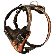 Handpainted in Flames Leather Amstaff Harness for Agitation Training