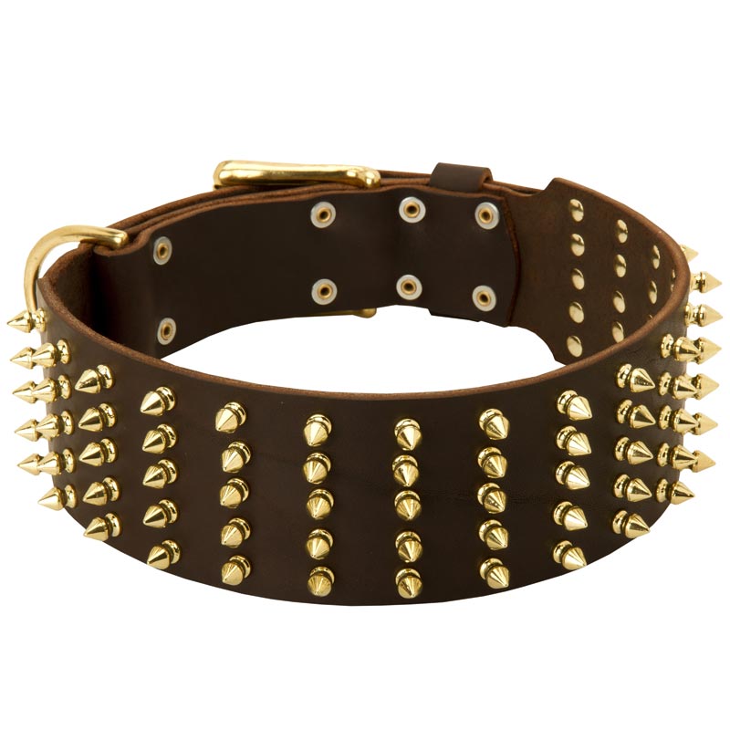 Wide Spiked Leather Amstaff Collar