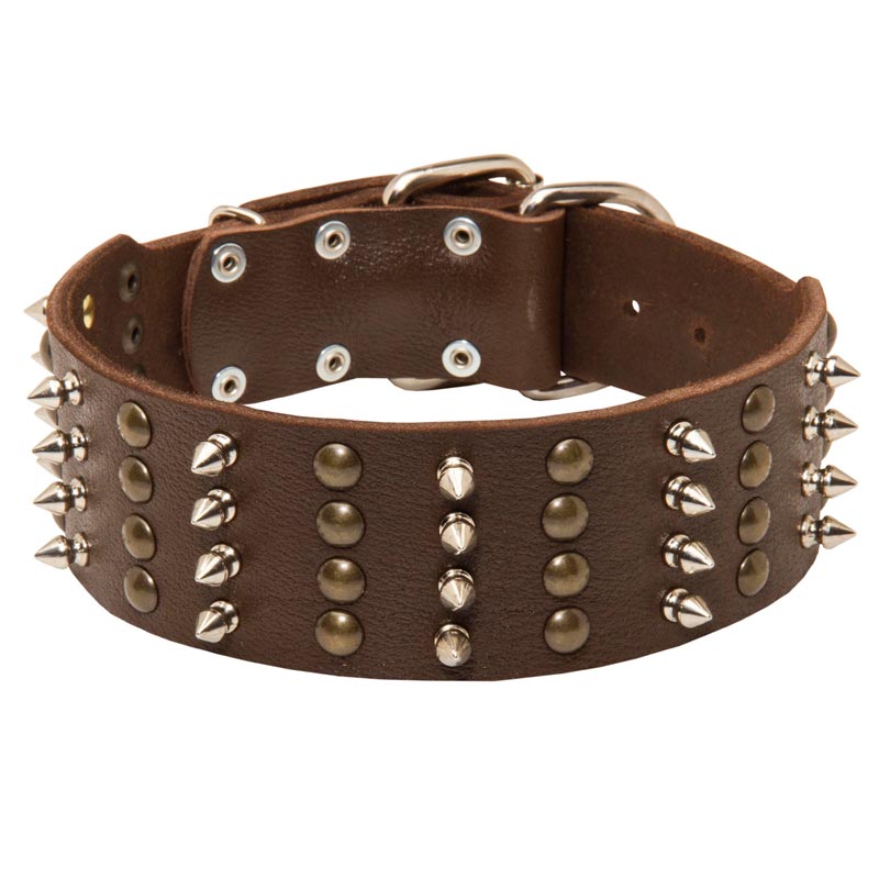 Extra Wide Leather Spiked and Studded Amstaff Collar