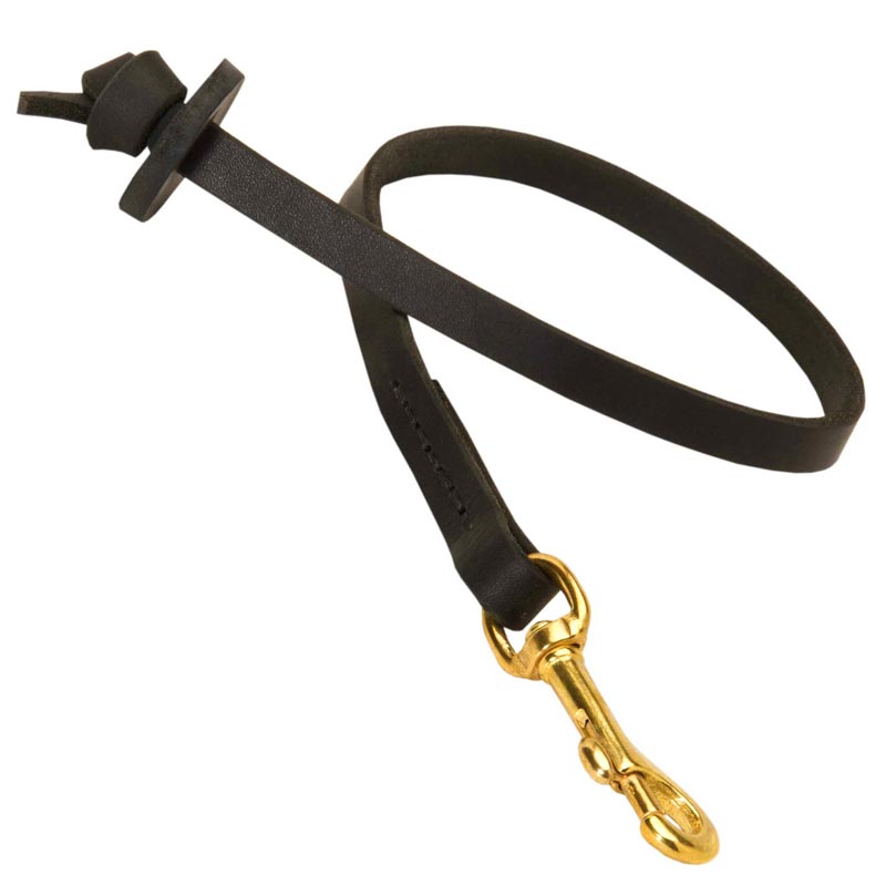 Short Leather Amstaff Leash with Round Handle