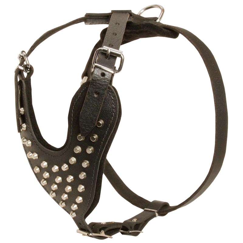 Adjustable Leather Amstaff Harness Studded for Fashion Walking