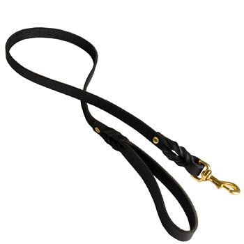 Designer Leather Amstaff Leash Black Super Fashion