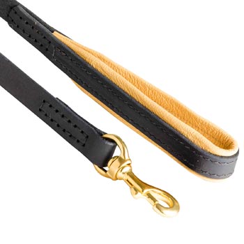 Leather Leash for Amstaff with Nappa Padding on Handle